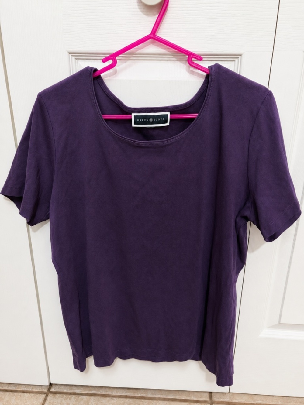 Karen Scott Purple Scoop Neck Short Sleeve Top Womens Large